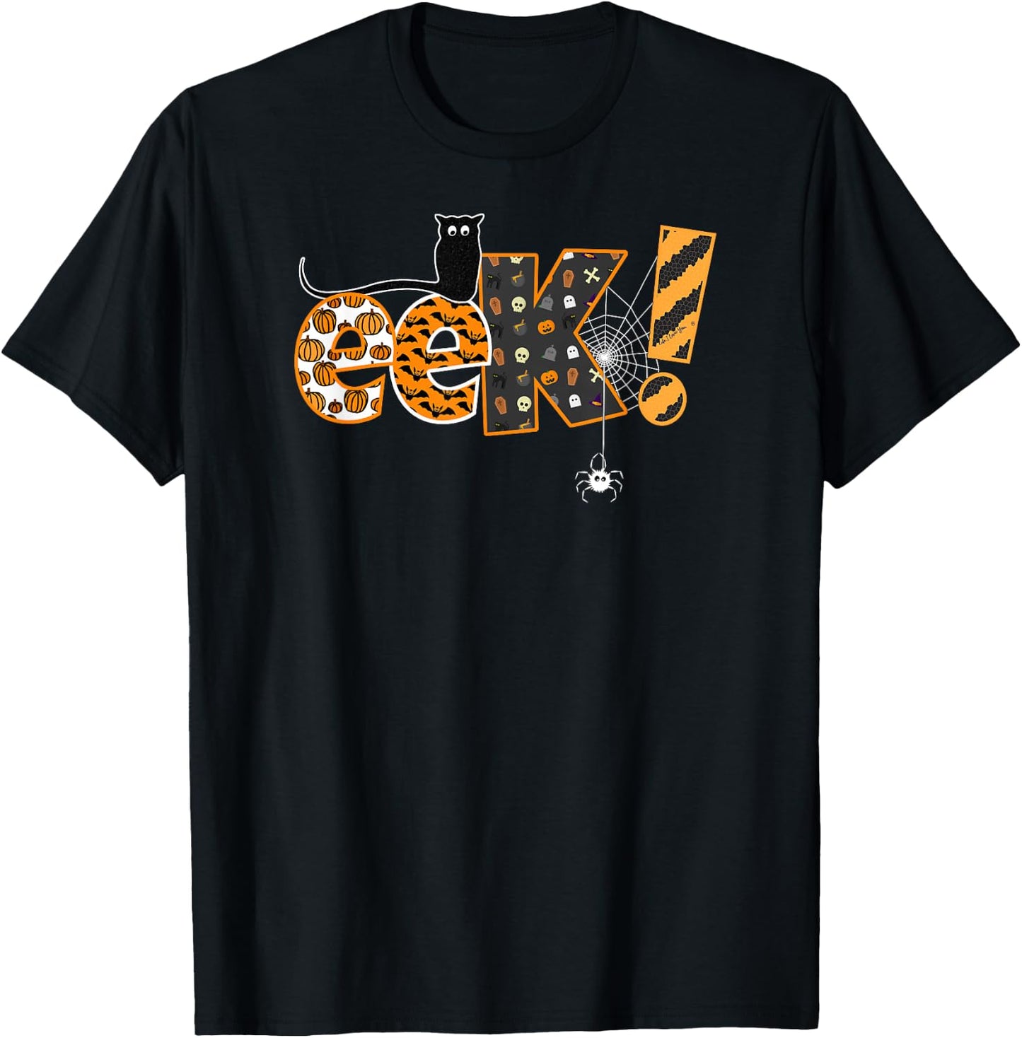 Boo Halloween EEK! Design with Funny Cat and Spider Women Kids T-Shirt - T-Shirt | Black