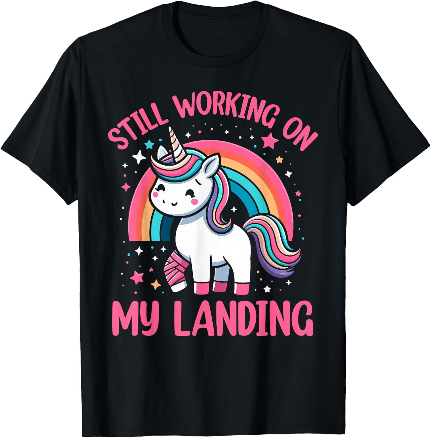 Still Working On My Landing Injury Broken Arm Cute Unicorn T-Shirt - T-Shirt | Black