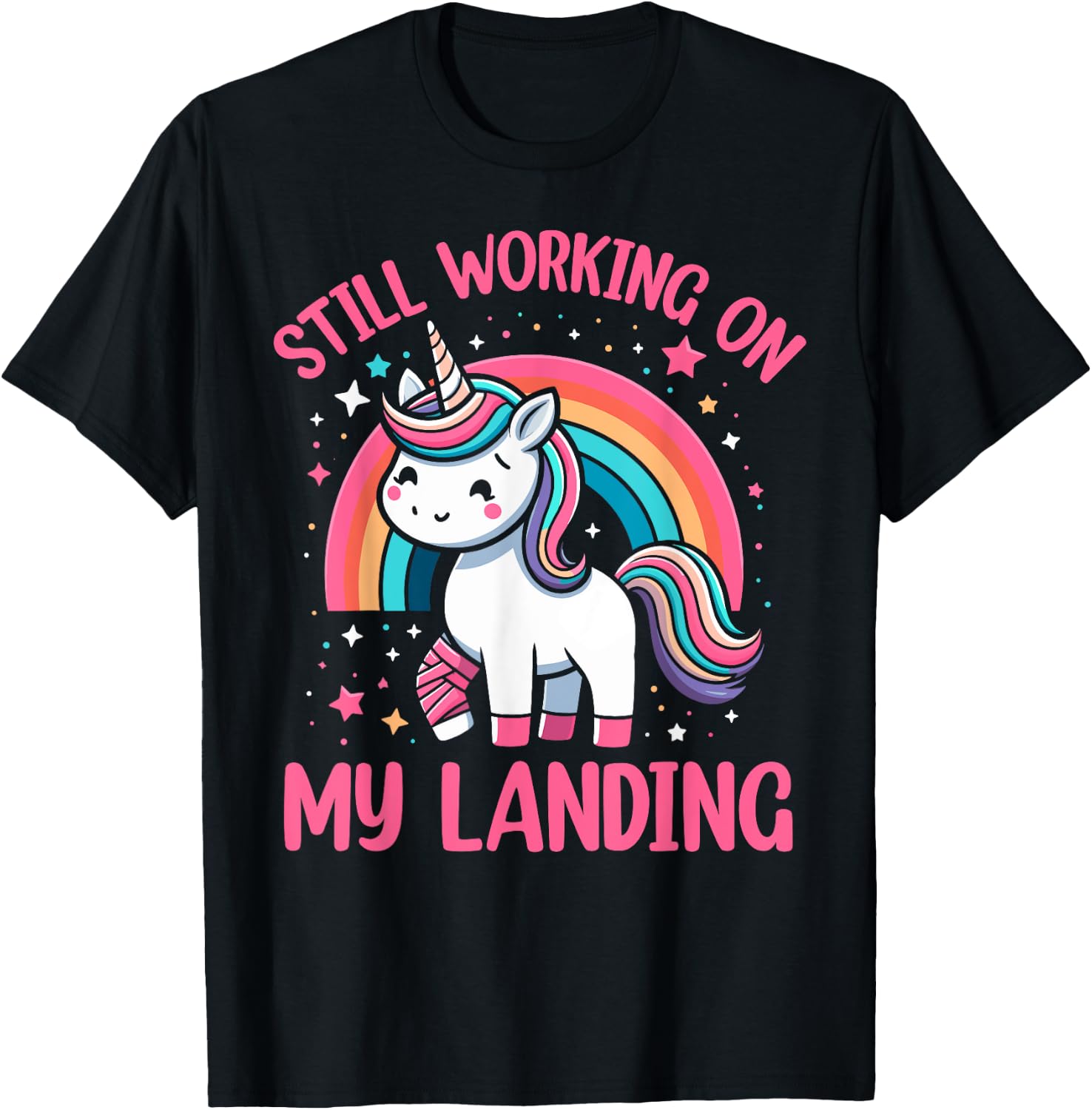 Still Working On My Landing Injury Broken Arm Cute Unicorn T-Shirt - T-Shirt | Black