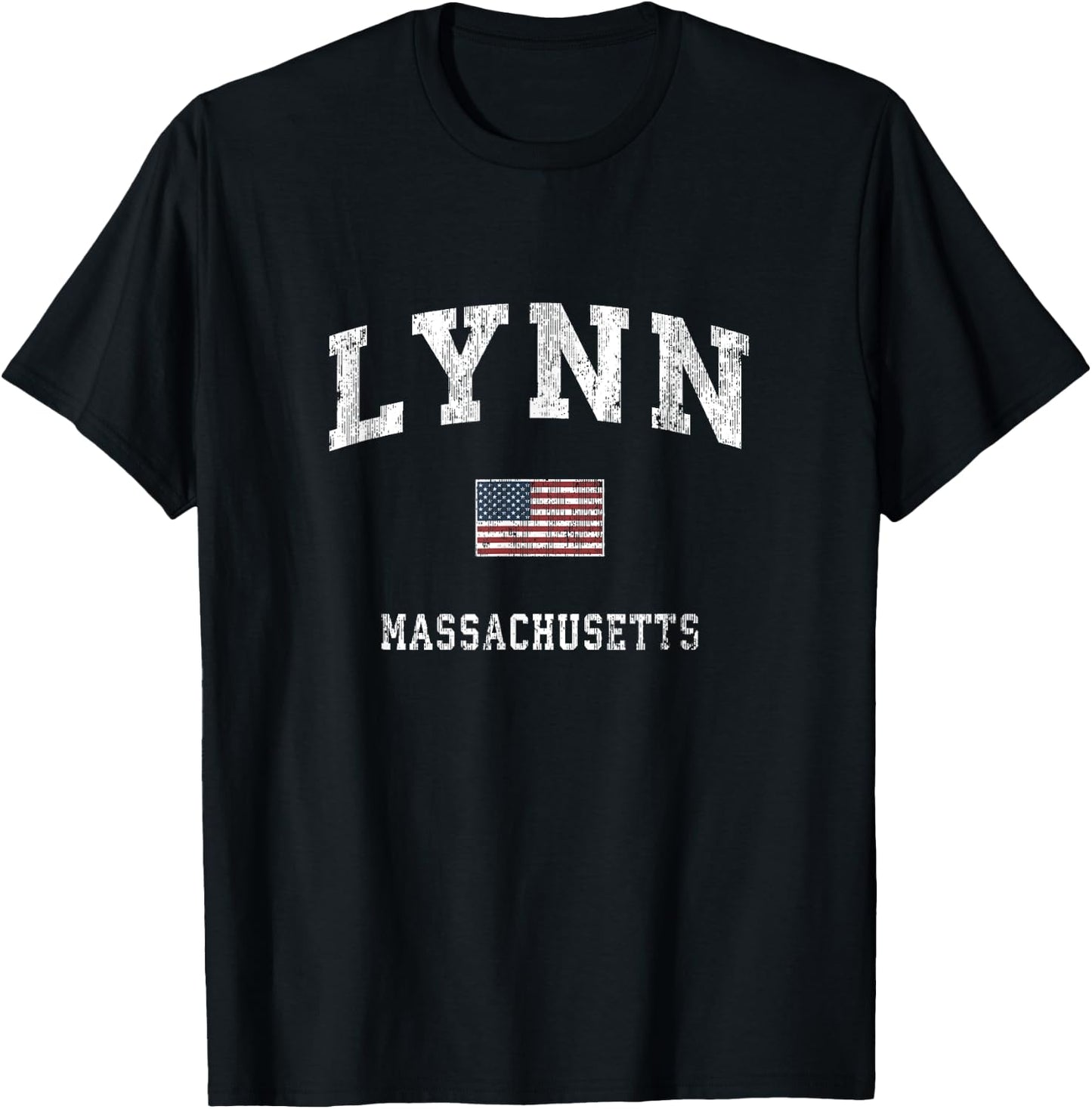 Lynn Massachusetts MA Vintage American Flag Sports Design Women Kids Men T-Shirt - T-Shirt | Black