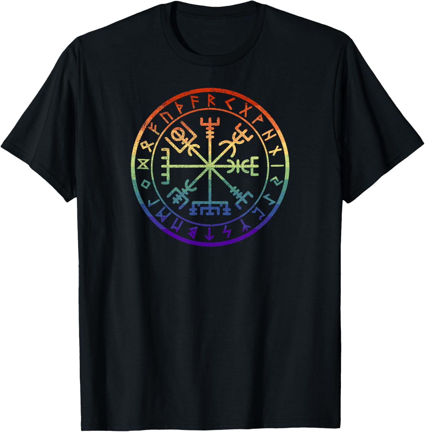 Rainbow Gay Pride Norse Viking Rune Compass Vegvisir T-Shirt - T-Shirt | Black