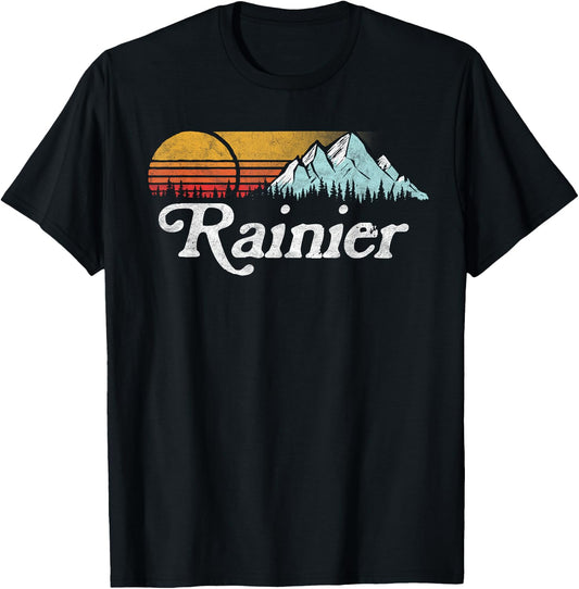 Retro Vibe Mount Rainier Vintage Mountains & Sun T-Shirt - T-Shirt | Black