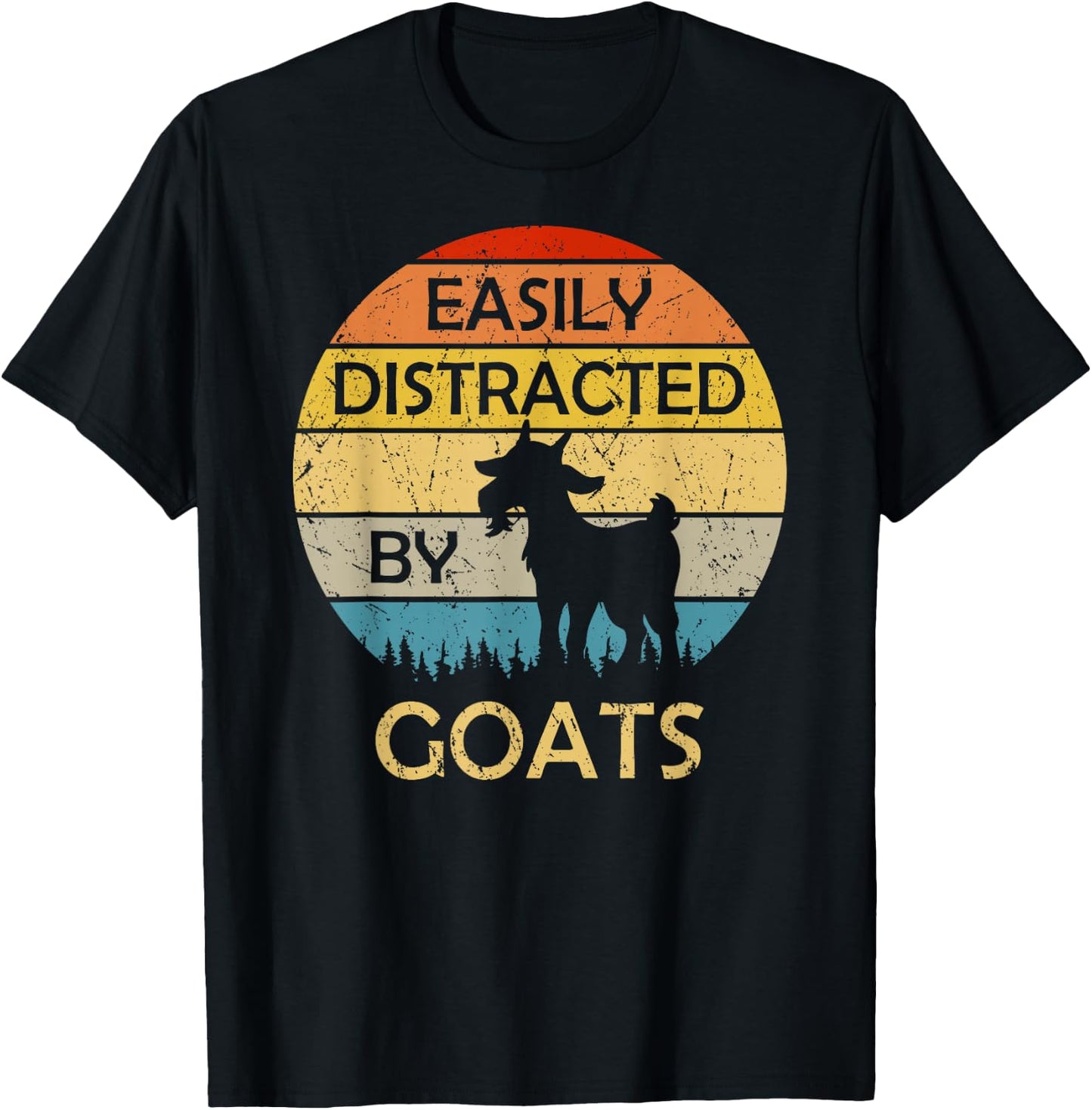 Easily Distracted by Goats Retro Vintage Funny Goat Lover T-Shirt - T-Shirt | Black