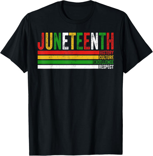 Juneteenth 1865 Freedom History Culture Excellence Respect T-Shirt - T-Shirt | Black