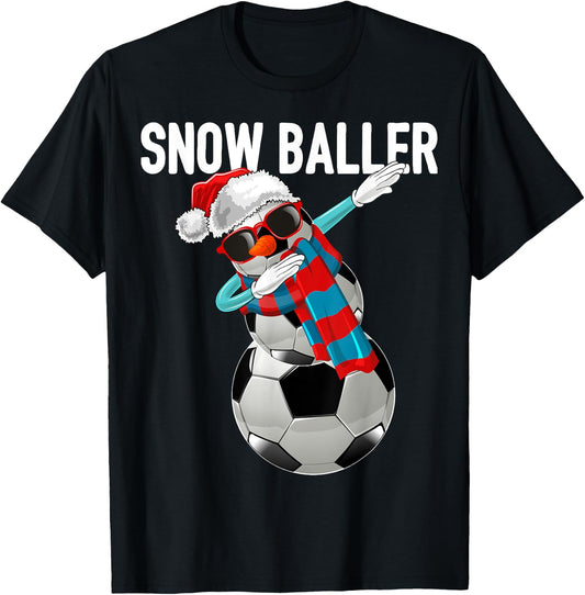Snow Baller Dabbing Soccer Christmas Snowman Shirt Gift Kids T-Shirt - T-Shirt | Black