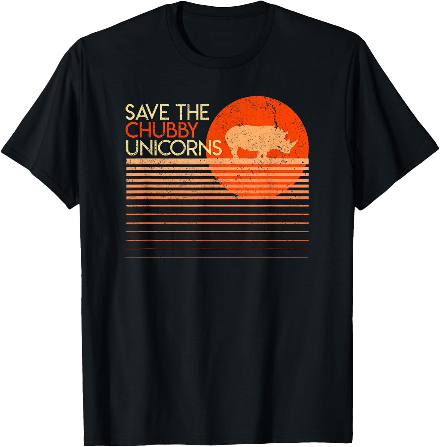 Save The Chubby Unicorns Shirt. Retro Style Rhino T-Shirt - T-Shirt | Black