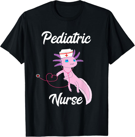 Pediatric Nurse Axolotl Funny Mexican Salamander Nursing T-Shirt - T-Shirt | Black