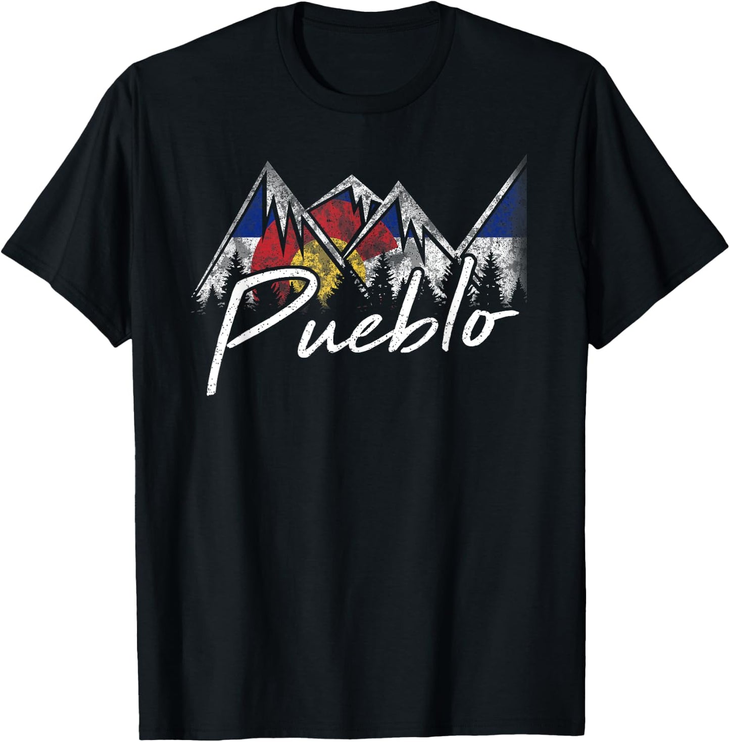 Pueblo Colorado Flag Mountains Shirt Cool Souvenir Gift T-Shirt - T-Shirt | Black