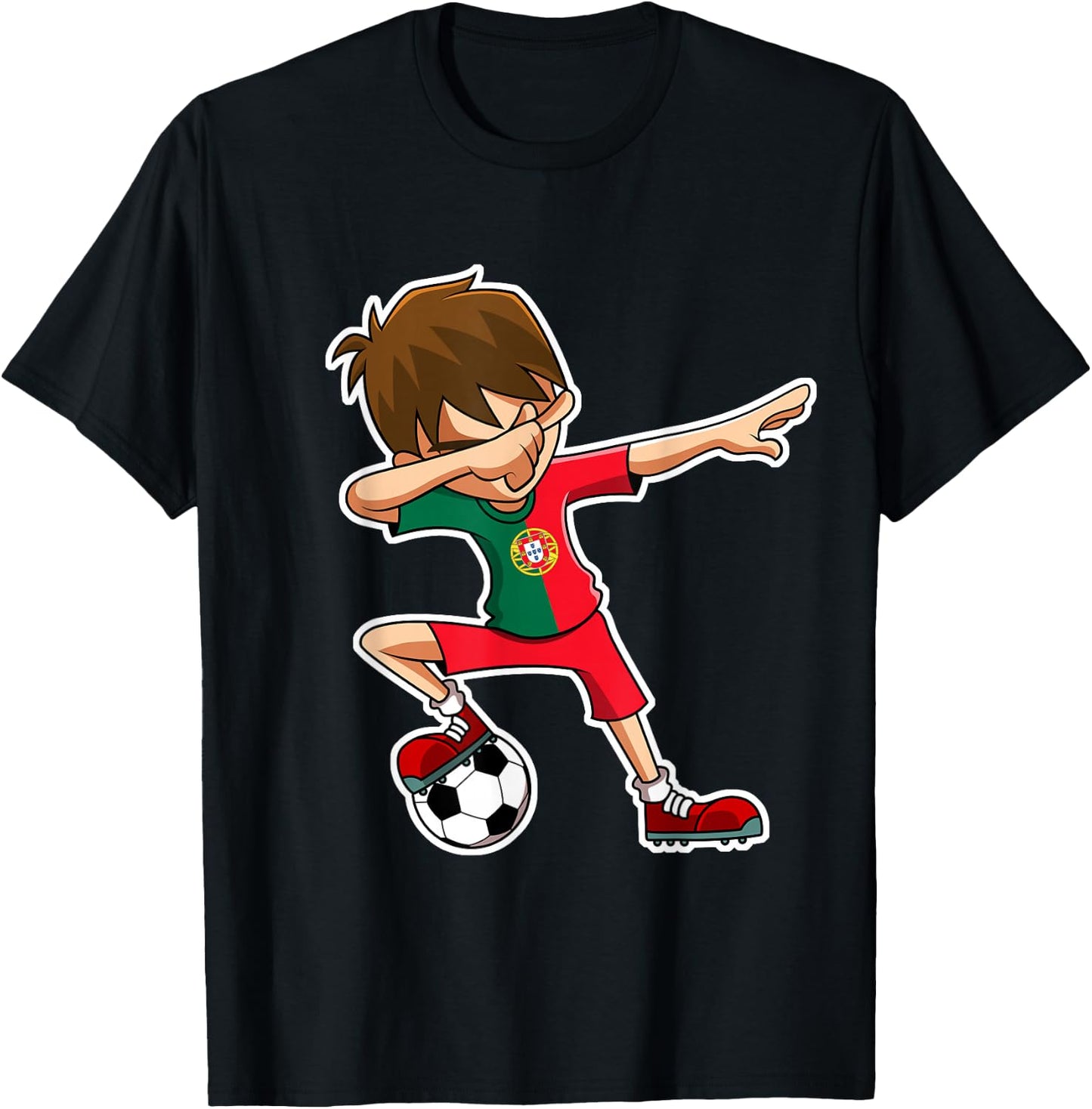 Dabbing Soccer Boy Portugal Jersey Portuguese Kids Dab Gift T-Shirt - T-Shirt | Black