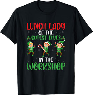 Lunch Lady Of The Cutest Elves - Cafeteria Worker Christmas T-Shirt - T-Shirt | Black