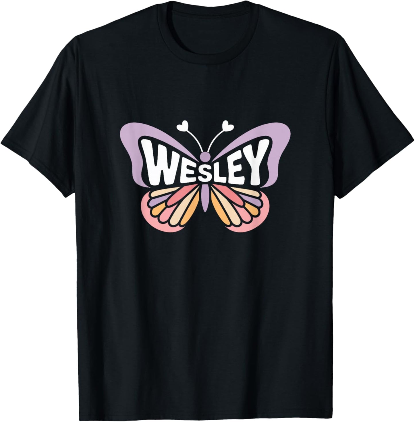 Wesley Butterfly - Personalized Cute Name Word Art T-Shirt - T-Shirt | Black