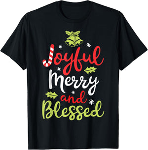 Joyful Merry and Blessed Christmas Women Girls Xmas Holiday T-Shirt - T-Shirt | Black