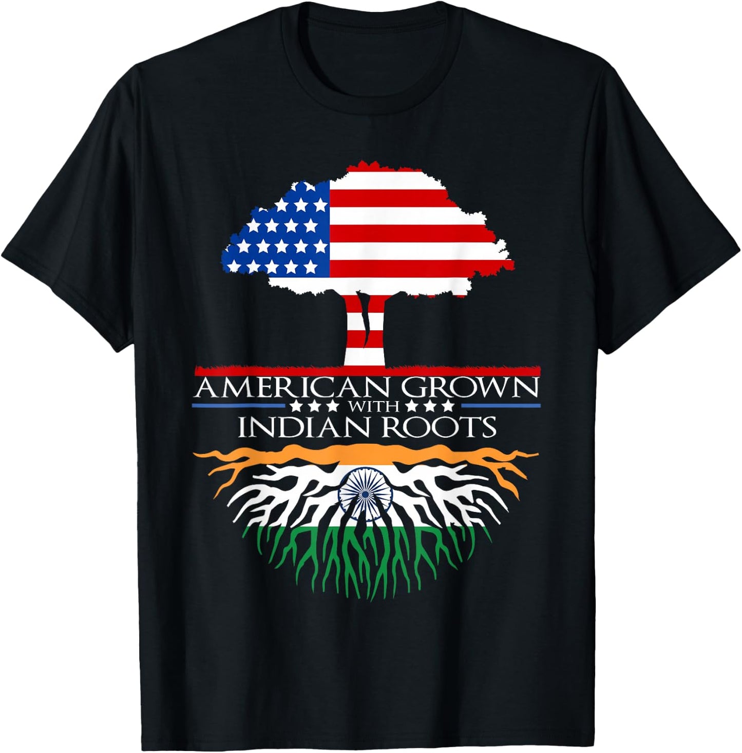 Indian Roots American Grown Tree Flag USA India Asian T-Shirt - T-Shirt | Black