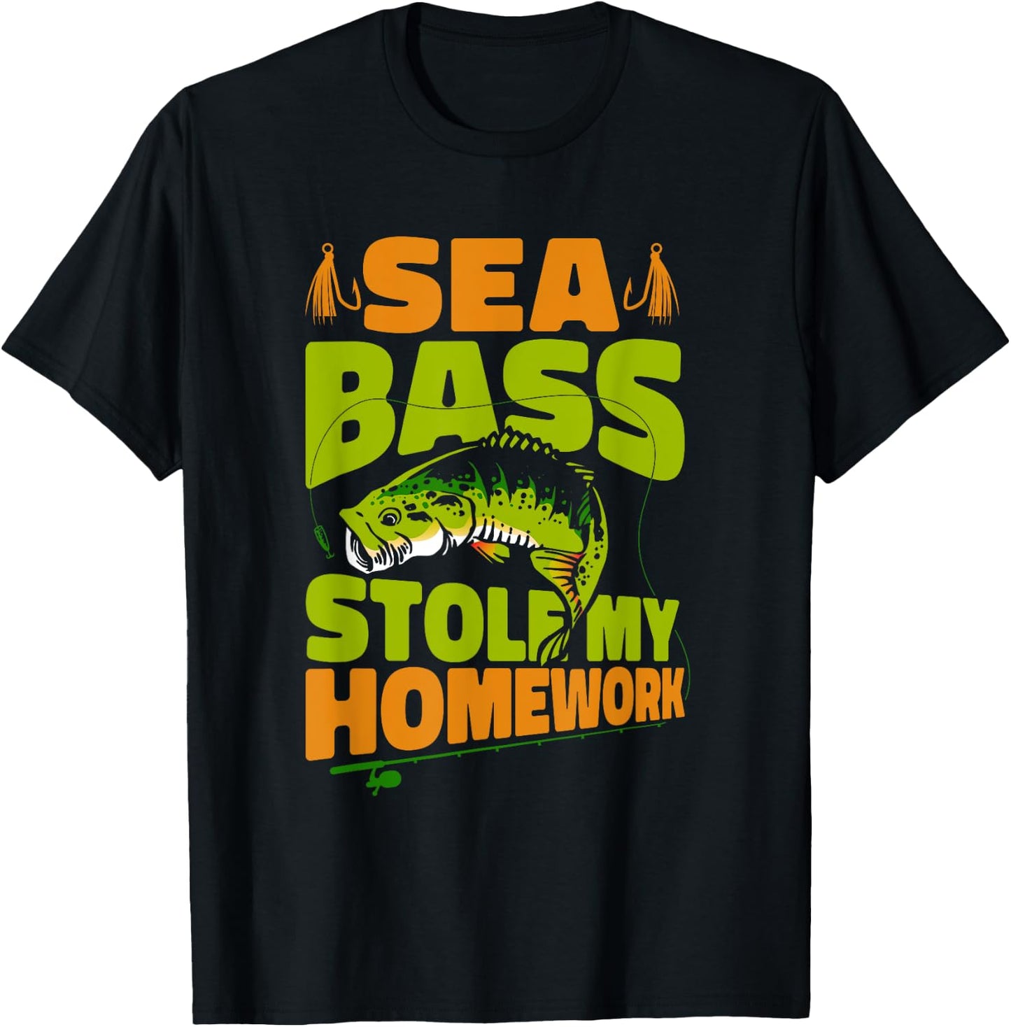 Sea Bass Stole My Homework Fisherman Bass Fishing T-Shirt - T-Shirt | Black