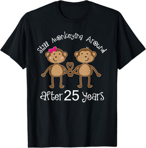 25th Anniversary Funny Monkey Couples Photo Shirt T-Shirt - T-Shirt | Black