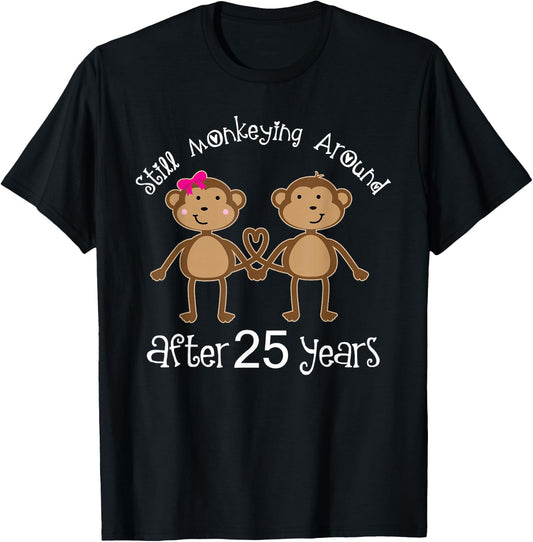 25th Anniversary Funny Monkey Couples Photo Shirt T-Shirt - T-Shirt | Black