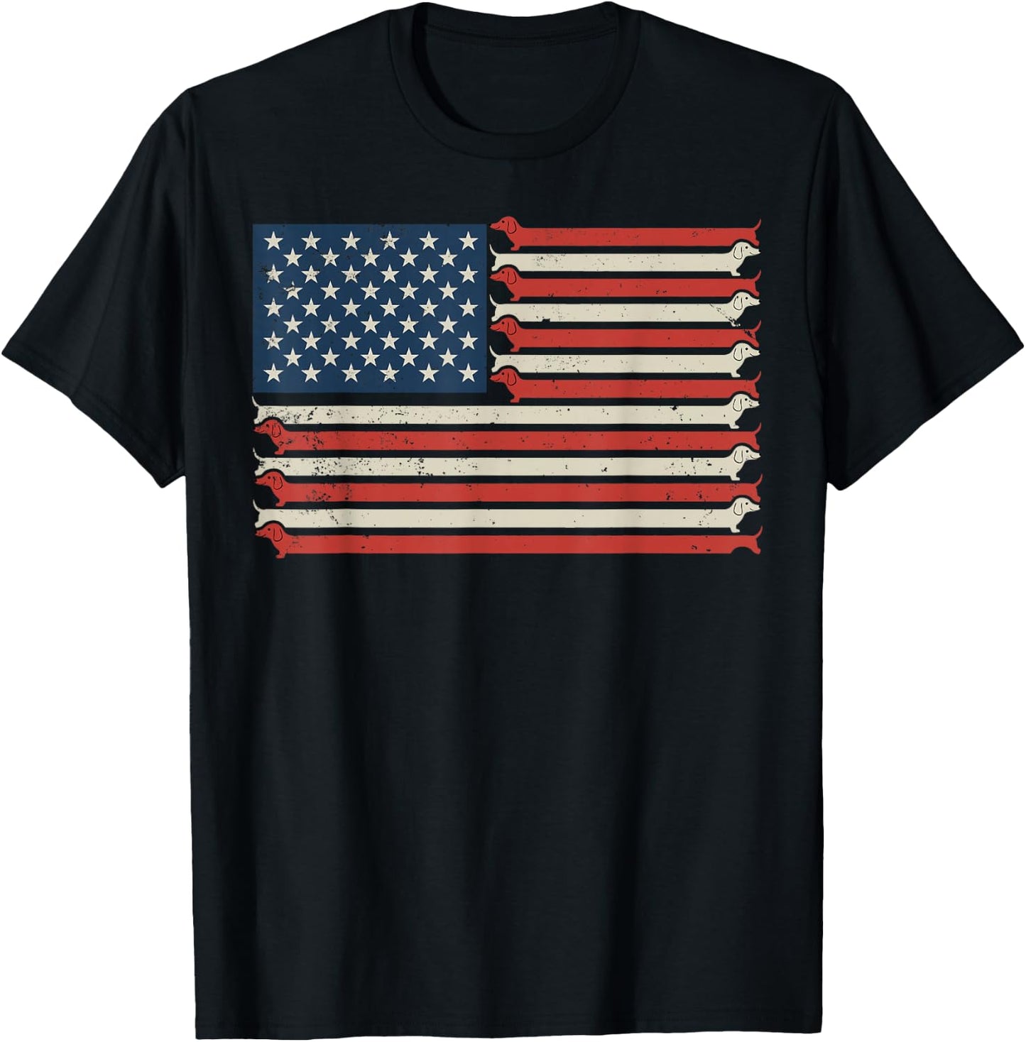 Wiener Dog 4th of July Patriotic Dachshund American Flag T-Shirt - T-Shirt | Black