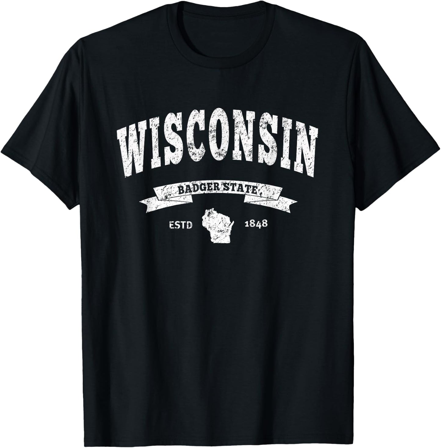 Vintage Wisconsin Shirt Distressed WI Badger State T-Shirt - T-Shirt | Black