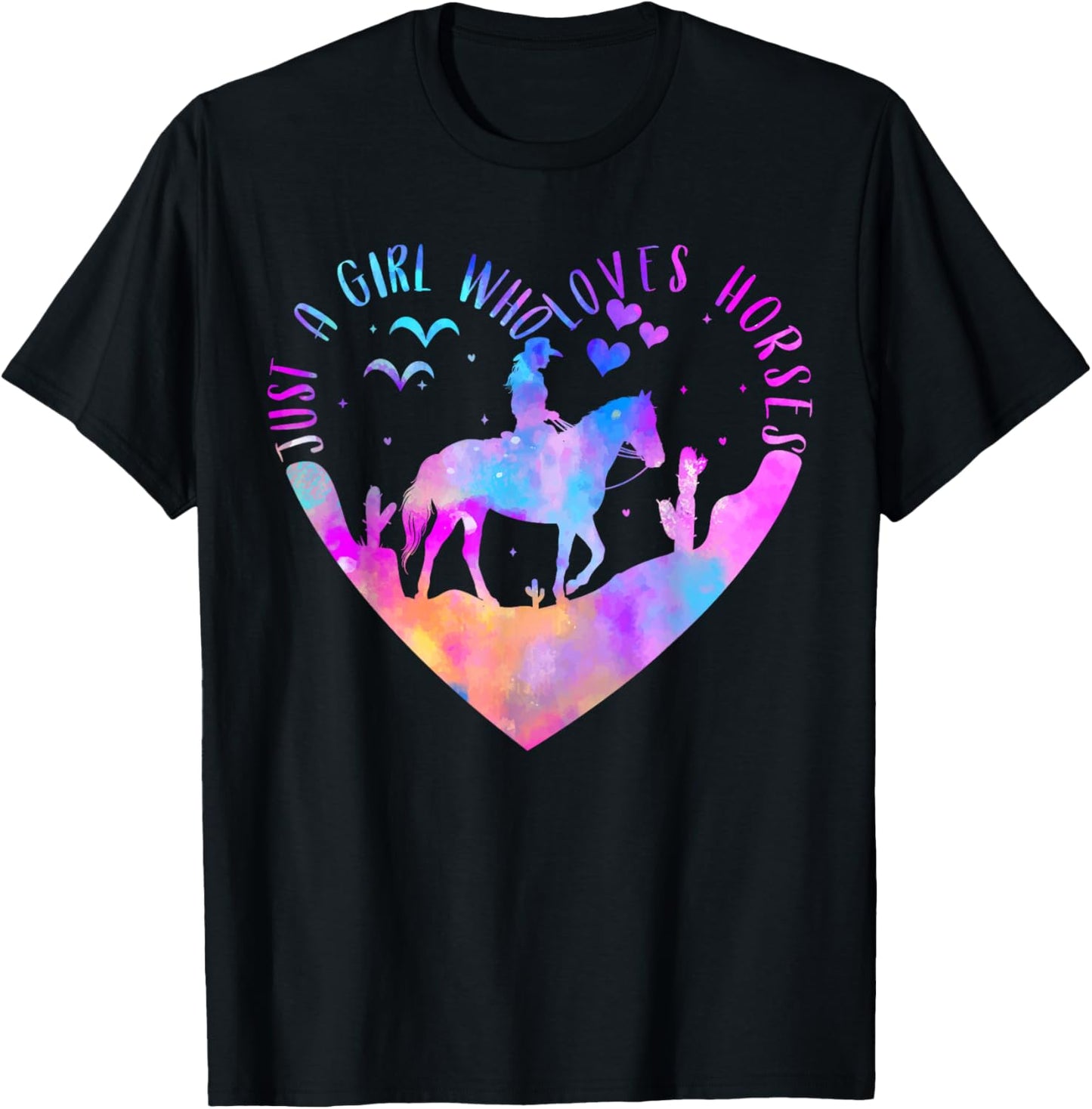 Just A Girl Who Loves Horses Shirt Girls Horse Riding T-Shirt - T-Shirt | Black