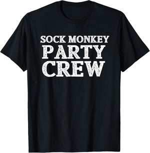 Sock Monkey Birthday Party | Sock Monkey Party Crew Shirt T-Shirt - T-Shirt | Black