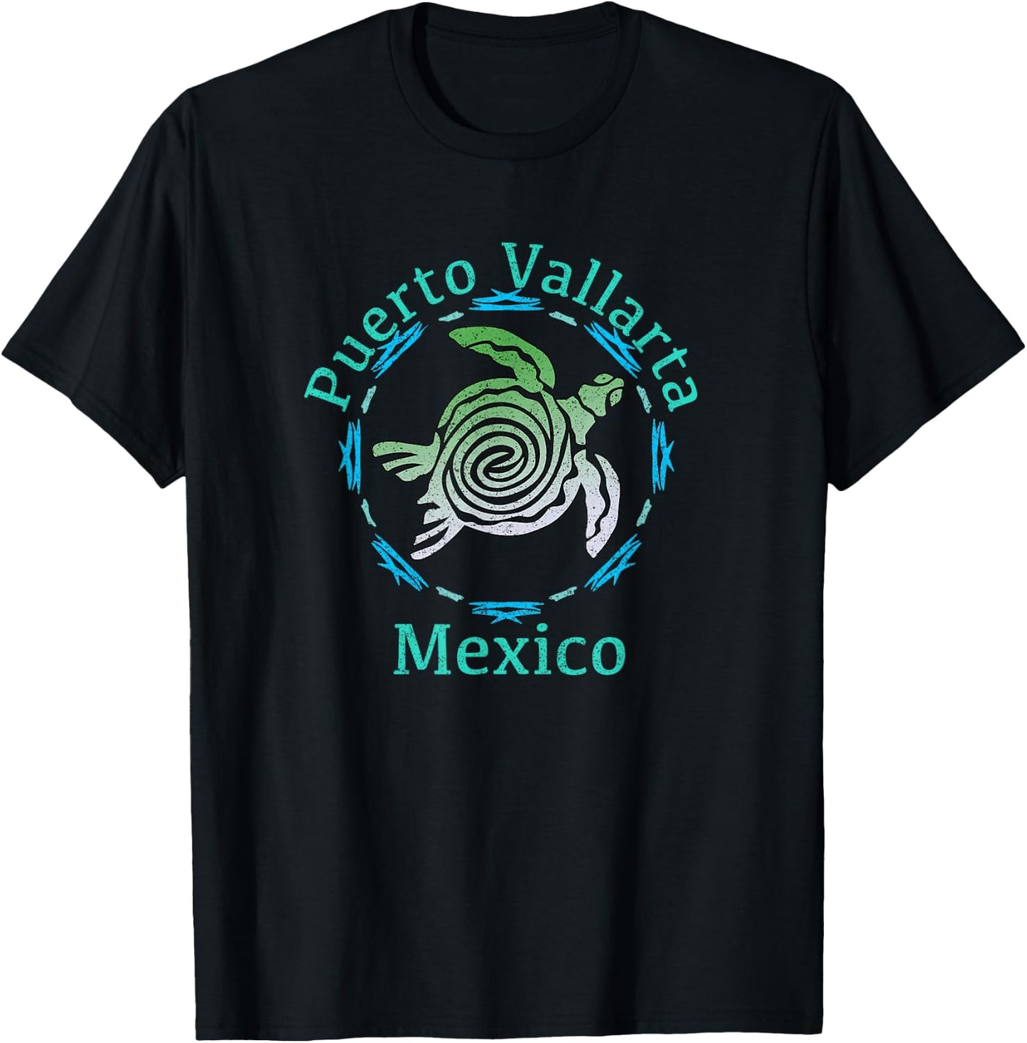 Puerto Vallarta Vintage Tribal Turtle Gift T-Shirt - T-Shirt | Black