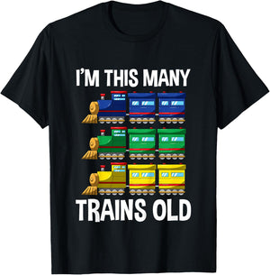 Kids I'm This Many Trains Old T Shirt 3 Yr Boy Kid Birthday Idea T-Shirt - T-Shirt | Black