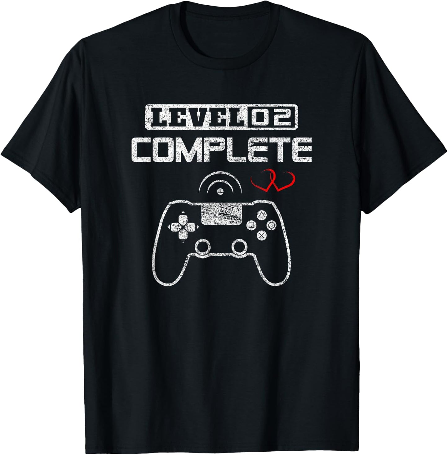 Level 2 Complete 2nd Wedding Anniversary Video Gamer Him Her T-Shirt - T-Shirt | Black