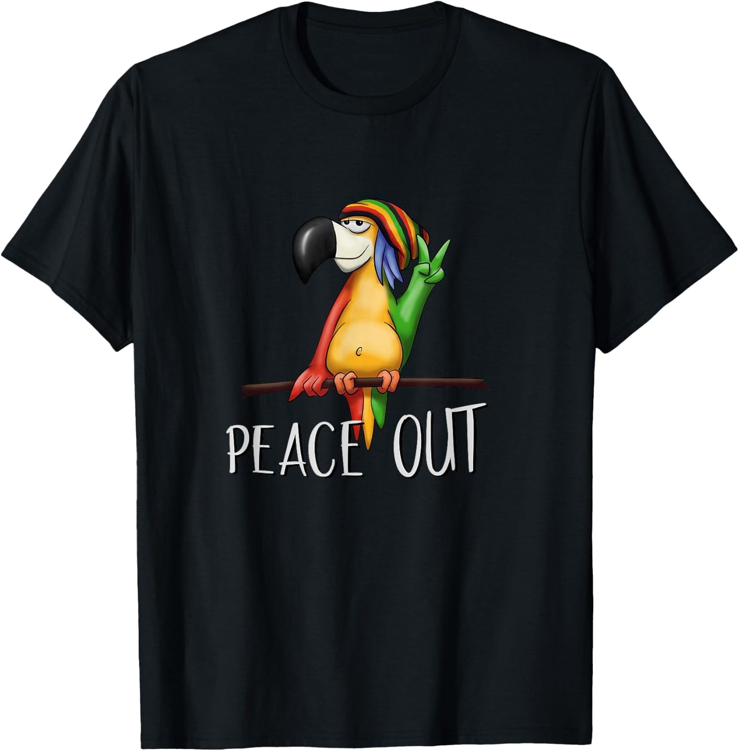 Peace Out Funky Cool Bird Drawing Chilling Reggae Parrot T-Shirt - T-Shirt | Black
