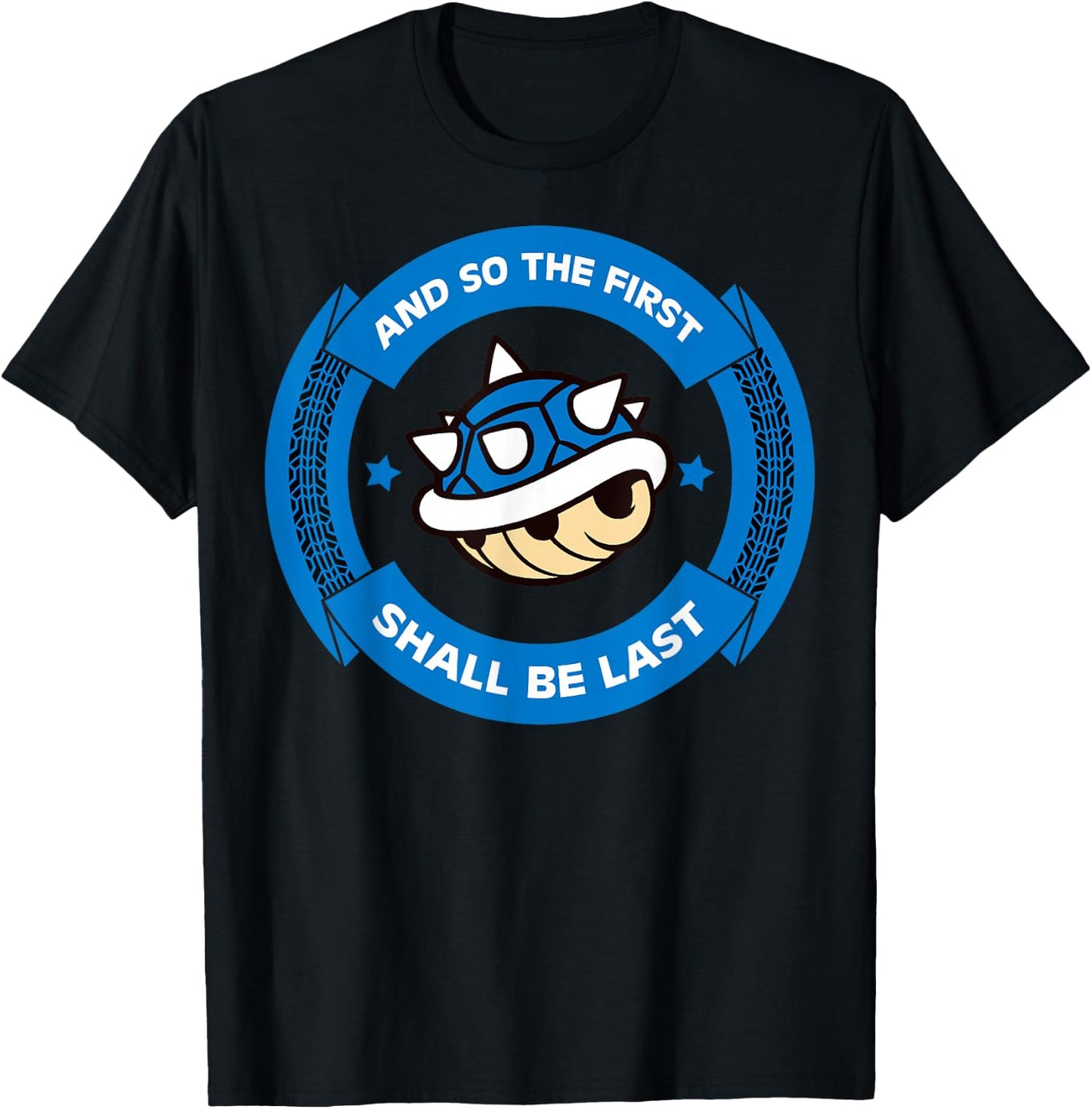 Nintendo Mario Kart Blue Shell Circle Text T-Shirt - T-Shirt | Black