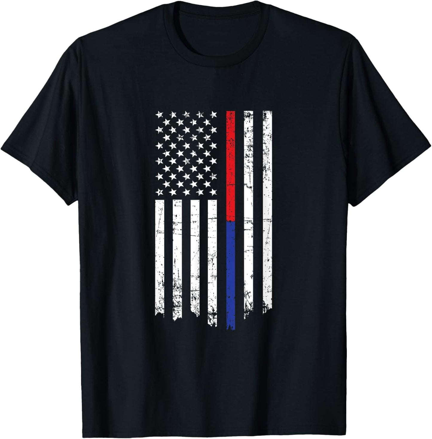 Firefighter Police Officer Thin Red Blue Line American Flag Kids Men T-Shirt - T-Shirt | Black