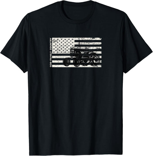 God Family Country vintage Patriotic Farmer Kids Men T-Shirt - T-Shirt | Black