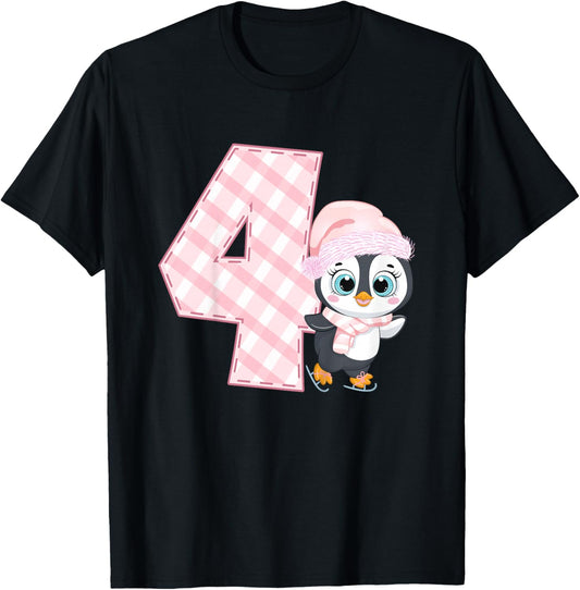 4th Penguin Birthday Party Four Year Old Penguin Girl T-Shirt - T-Shirt | Black