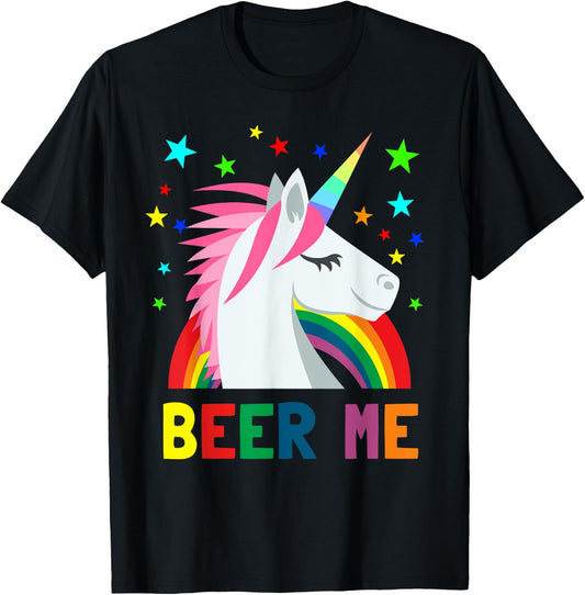 Beer Me Shirt Unicorn Rainbow Funny Beer Party T-Shirt - T-Shirt | Black