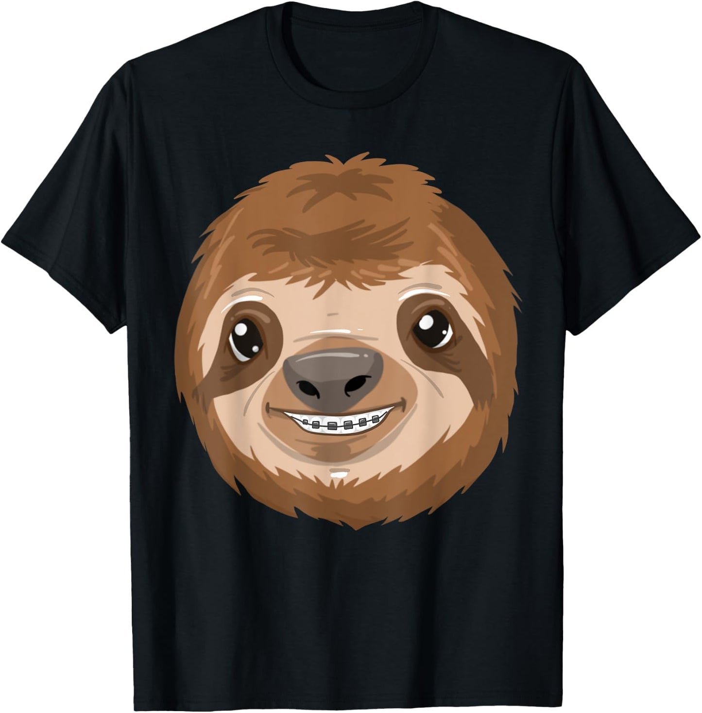 Cool Sloth With Dental Braces Funny Animal Teeth Smile Gift T-Shirt - T-Shirt | Black