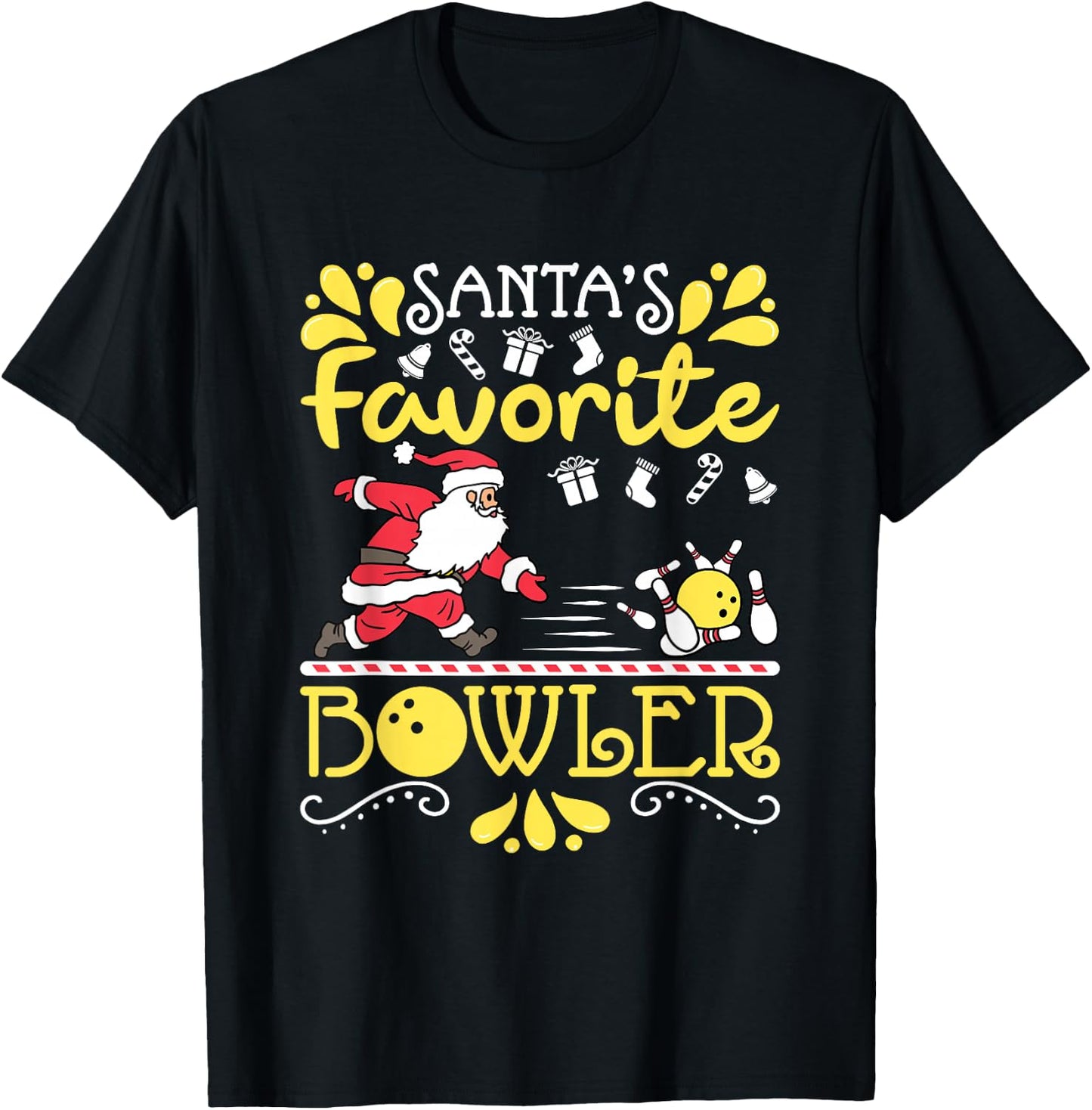 Santa's Favorite Bowler Santa Claus Bowling Christmas T-Shirt - T-Shirt | Black