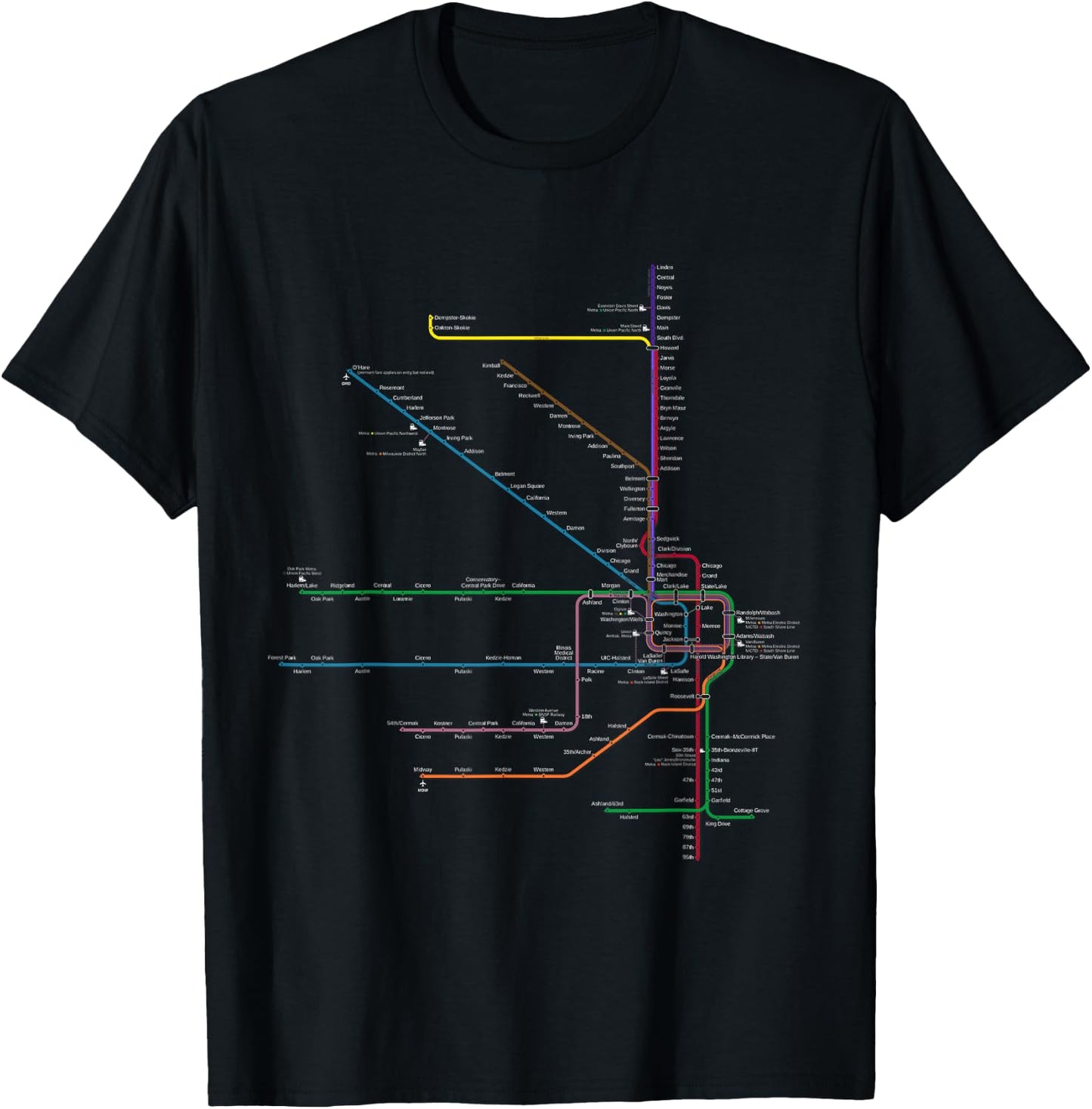 Chicago l Map CTA Elevated L Train Metro Transit T-Shirt - T-Shirt | Black