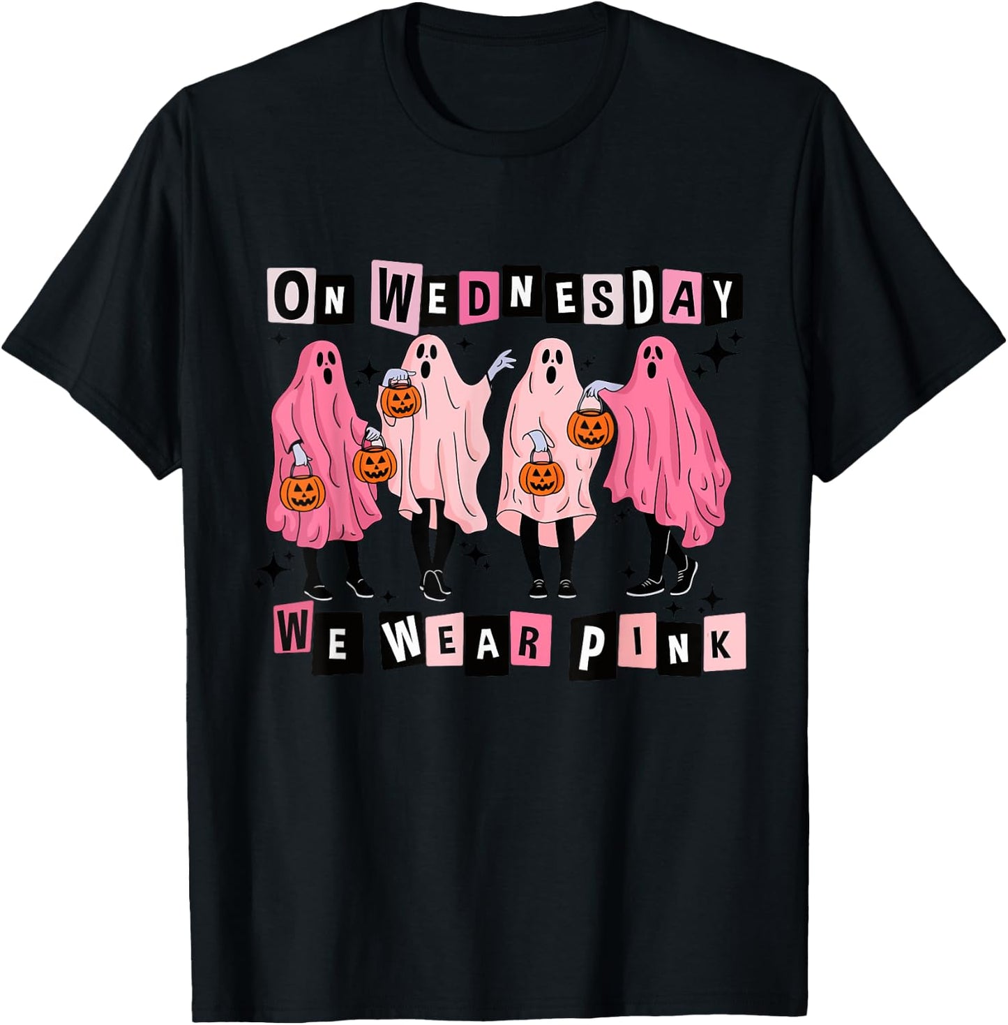 On Wednesday We Wear Cute Pink Ghost Halloween T-Shirt - T-Shirt | Black