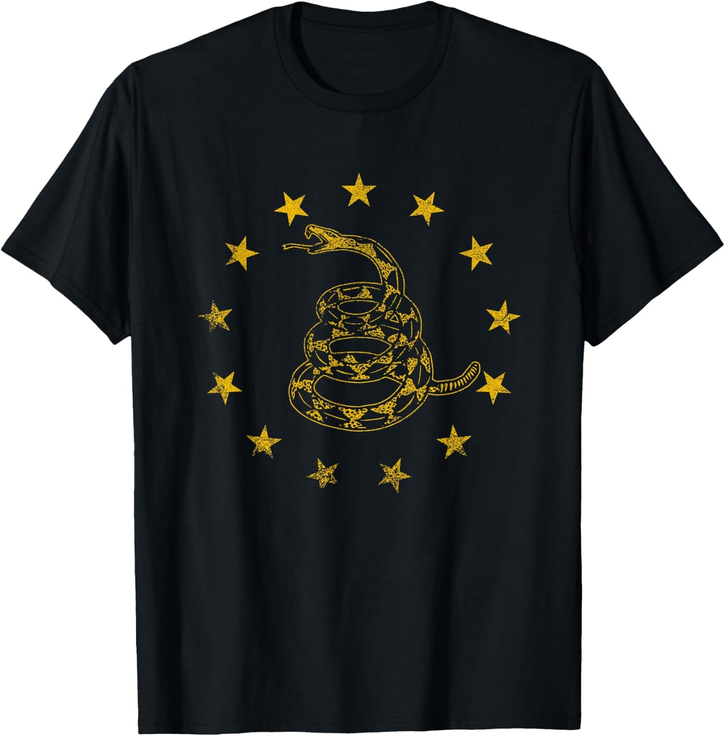 Vintage Gadsden Flag Snake - Betsy Ross Flag - 13 Stars T-Shirt - T-Shirt | Black