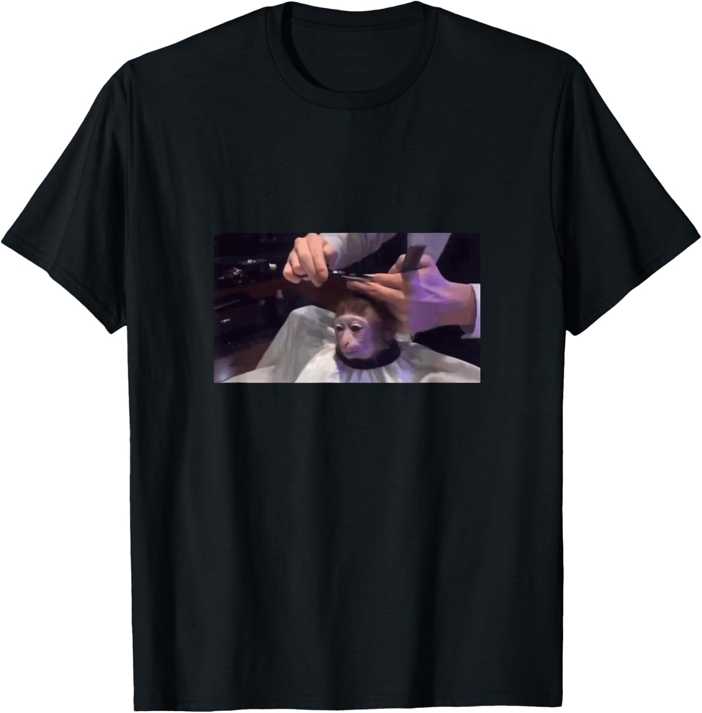 Funny Dank Meme Monkey Getting Haircut T-Shirt - T-Shirt | Black