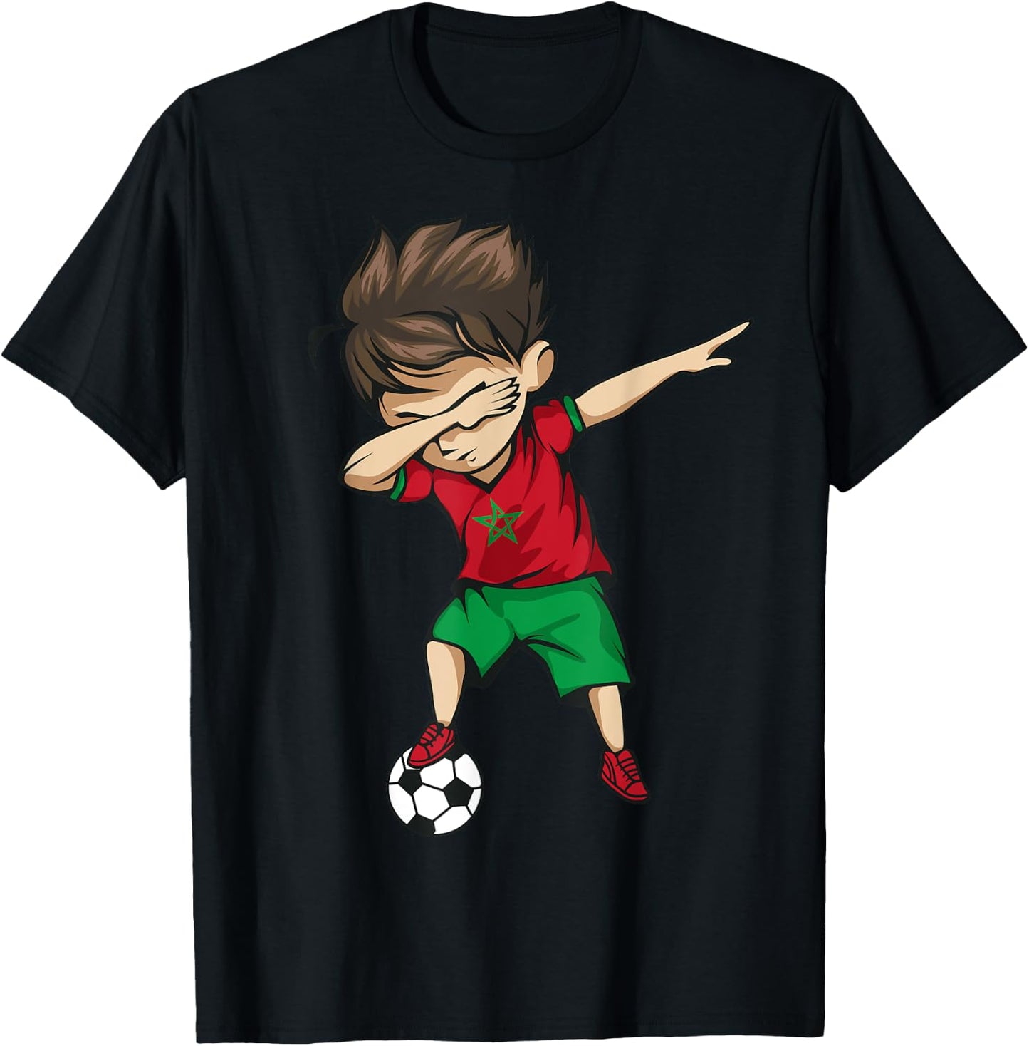 Dabbing Soccer Boy Morocco Jersey Shirt - Moroccan Football T-Shirt - T-Shirt | Black