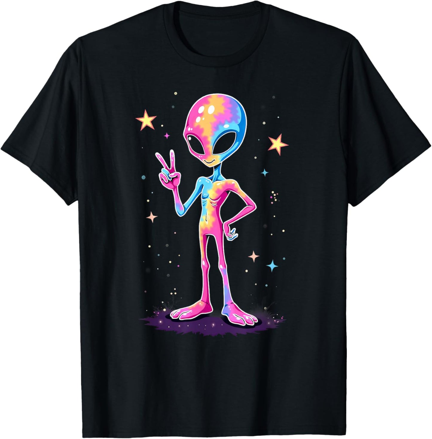 Hippie Tie Dye Alien Peace Sign Halloween T-Shirt - T-Shirt | Black