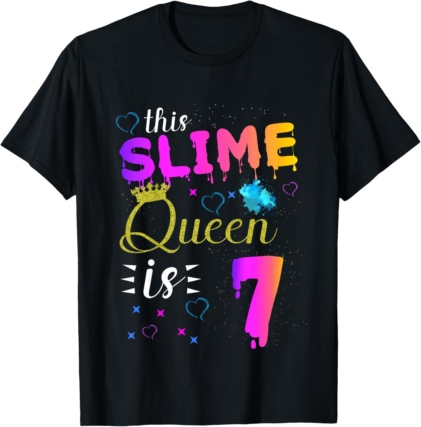 slime queen crown Birthday 7th Gift girls 7 years old T-Shirt - T-Shirt | Black