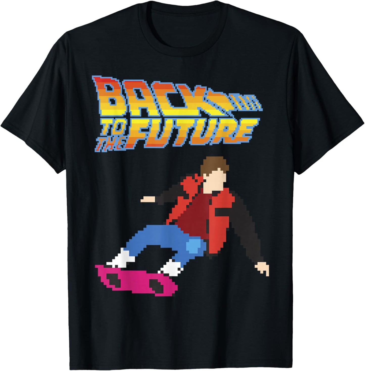 Back to The Future 8-Bit Marty on Hoverboard Graphic T-Shirt - T-Shirt | Black