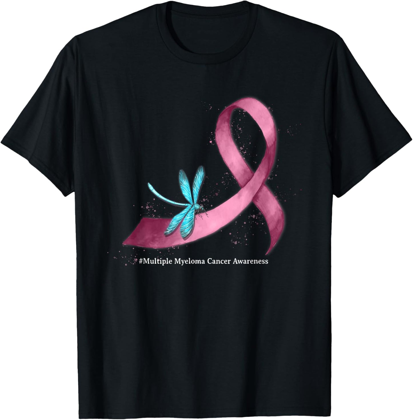 Dragonfly Burgundy Ribbon Multiple Myeloma Cancer Awareness T-Shirt - T-Shirt | Black