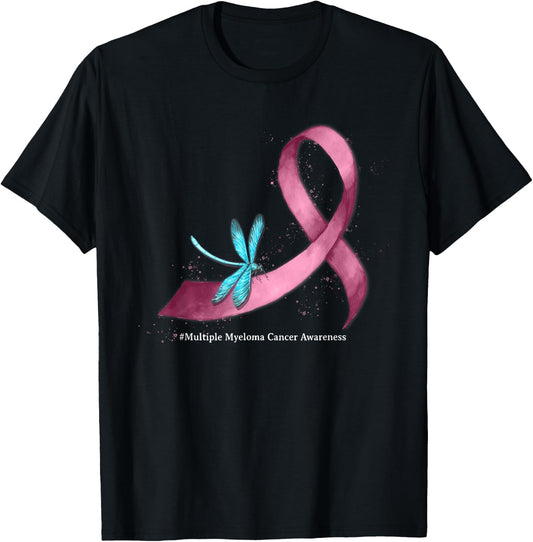 Dragonfly Burgundy Ribbon Multiple Myeloma Cancer Awareness T-Shirt - T-Shirt | Black