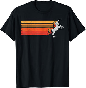 Retro Unicorn & Sun Rainbow Hair 80's Graphic T-Shirt - T-Shirt | Black