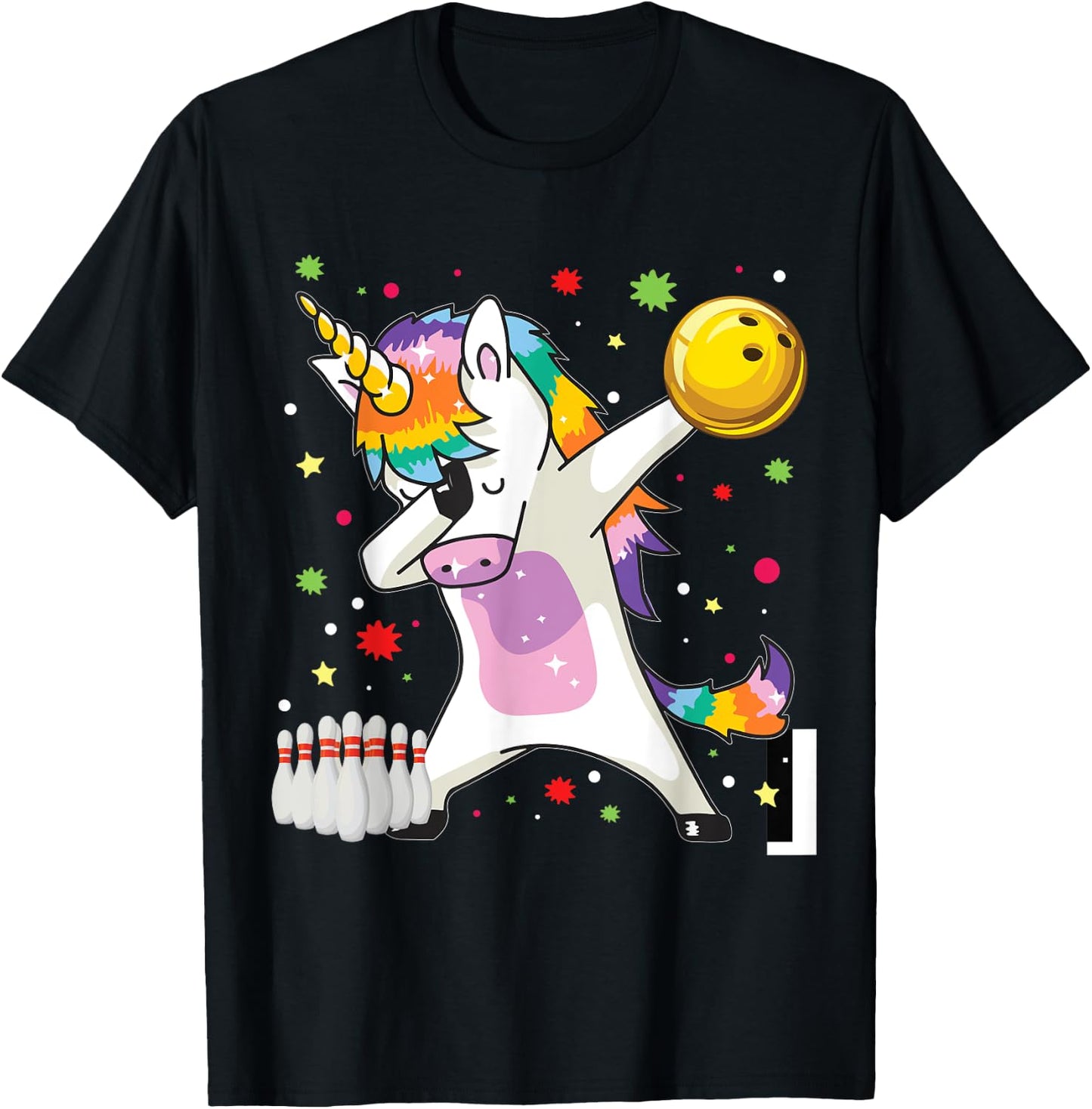 Dabbing Unicorn Bowling Funny Bowling Boy Girl T-Shirt - T-Shirt | Black
