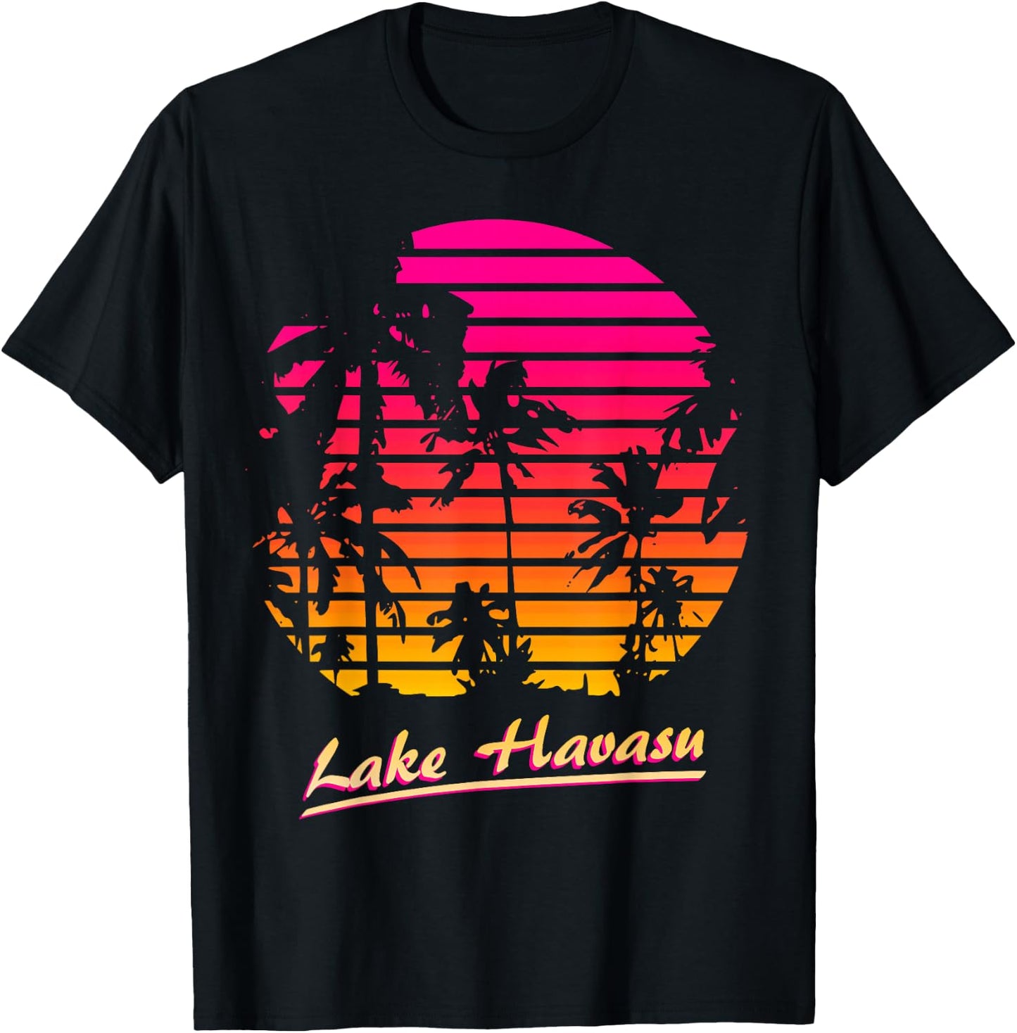 Lake Havasu Cool 80s Palm Trees Summer Sunset T-Shirt - T-Shirt | Black