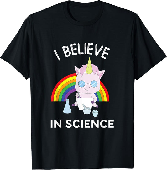 Unicorn Scientist I Believe In Science Funny T-Shirt - T-Shirt | Black