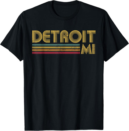 Detroit Michigan MI Retro Vintage 60's 70's 80's Gift T-Shirt - T-Shirt | Black